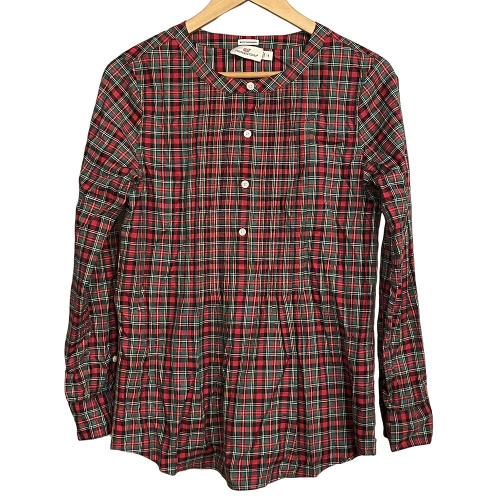 Vineyard Vines Top Tartan Plaid‎ Popover With Cashmere Tunic Womens Sz 4
